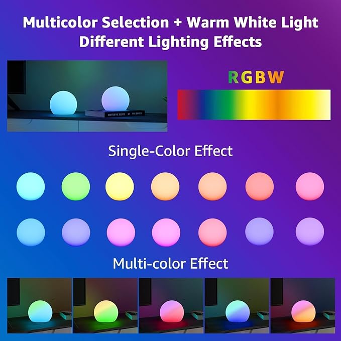 FUYO Floating Pool Lights, IP66 Water-Resistant LED Ball Mood Lamp with APP & Remote, Color-Changing Smart Night Light for Pool, Garden, Patio, Party, Indoor/Outdoor Decor (8-inch)