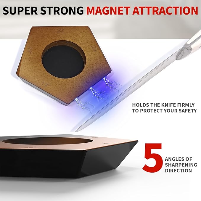 Zohro Rolling Knife Sharpener Kit – 5 Angles (12°/15°/17°/19°/22°) – Beech Wood Base, 304 Stainless Steel, Diamond Disc (400/2000), N52 Magnet – Manual Japanese Blade Sharpener