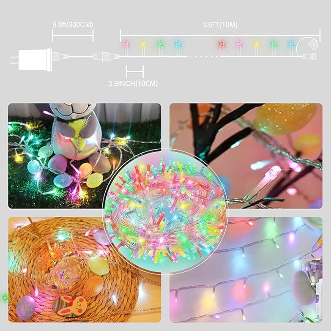 33ft Christmas Decorative Mini Lights, 100 LED Easter String Light Decoration, Easter Pastel Lights 11 Lighting Modes for Indoor Outdoor Xmas Tree Wedding Party Decoration (Multicolor)