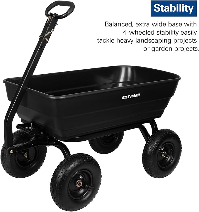 BILT HARD 1200 lbs 7 Cu Ft Poly Garden Dump Cart with 2-in-1 Convertible Handle, No Flat Tires, Quick Release, Dump Wagon Heavy Duty for Yard, Outdoor