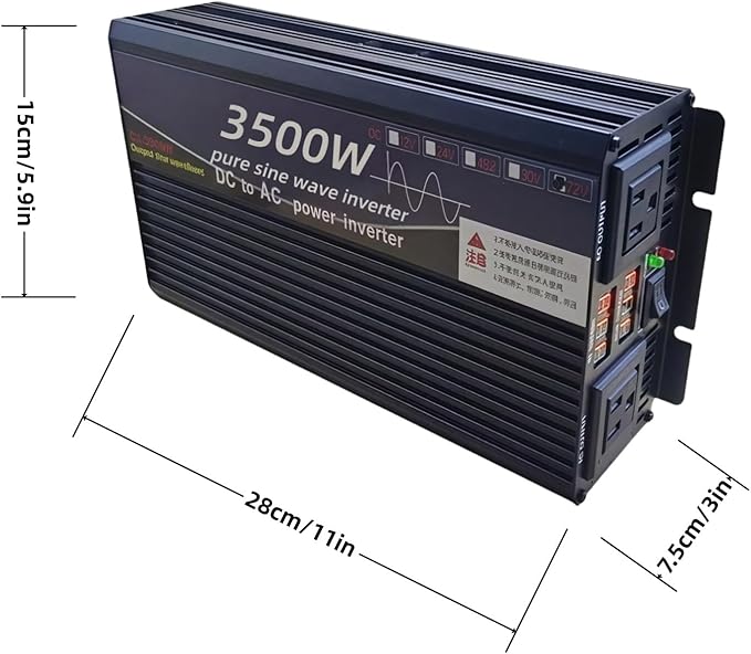 3500W Power Inverter 72V DC to 110V AC Converter with LED Display Dual AC Outlets Dual Fans Radiating for RV, Camp, Boat and Home Emergency Portable Pure Sine Wave Inverter (LED Screen, 3500W 72V)