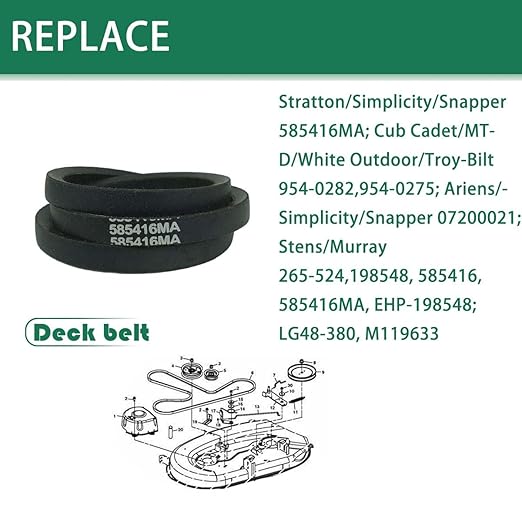 585416MA 585416 1/2" x 38" Snow Blowers Auger Drive Belt Replace Cub Cadet MTD White Outdoor Murray Craftsman 585416 754-0275 954-0275 954-0282(2 Pack)