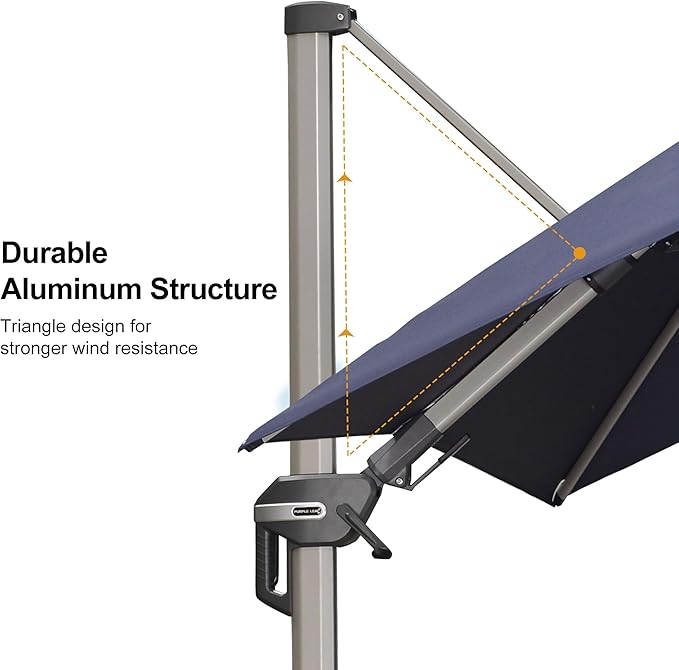 PURPLE LEAF 9' X 12' Left-right Tilting Patio Umbrella Outdoor Swivel Cantilever Umbrella Aluminum Offset Umbrella with Champagne Frame and 360-degree Rotation for Garden Deck Pool, Navy Blue