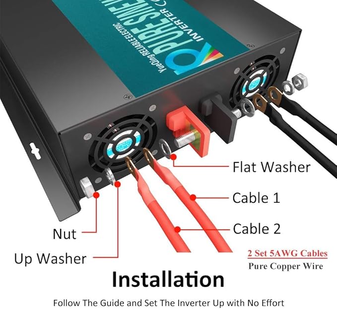 WZRELB 2000W 36V 120V Pure Sine Wave Power Inverter with 2 AC Outlets,Car Inverter,Remote Control