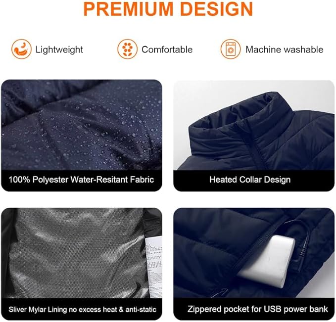 Heated Vest for Men Women with 9 Heating Zones and Rechargeable Battery Pack, Heated Jackets for Winter