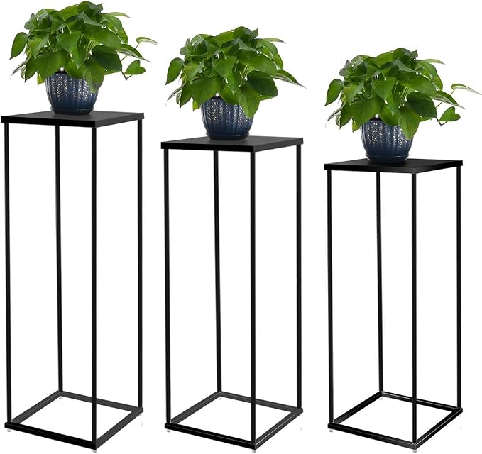 VINCIGANT 3PCS Metal Plant Stand Sets Metal Flower Stands,Black Pedestal Stands for Party Living Room Patio Decoration Tall Centerpiece Stands Planter Supporting Garden Home Decor