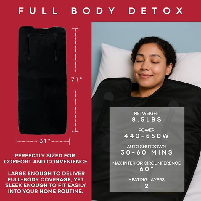 Infrared Sauna Blanket - Portable Sauna Blanket for Home Weight Loss and Detox, Personal Far Infrared Dry Therapy Bag for One Person Relaxation with Adjustable Temp 95-176°F. 120V 400 Watts 70" x 31"