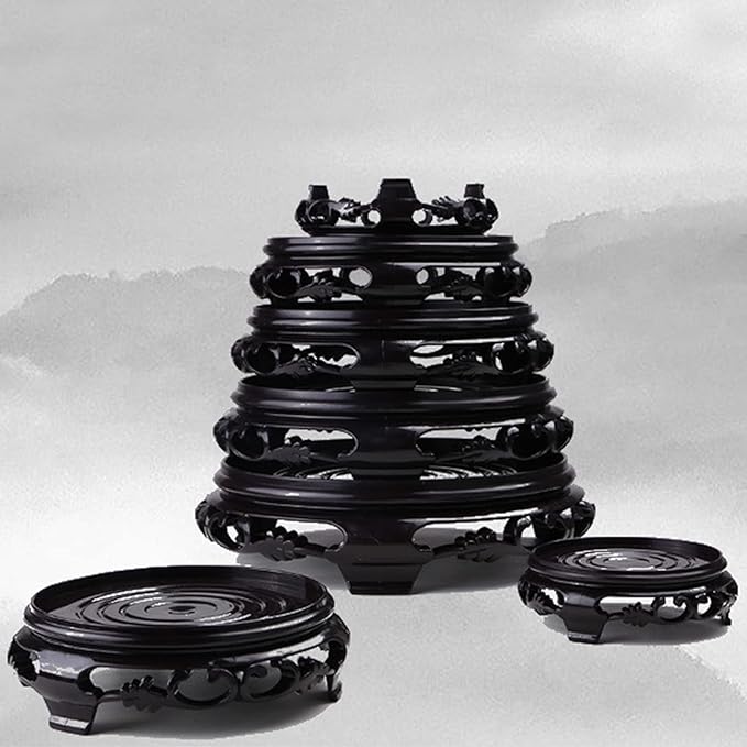 Hapivida Plant Stand, 6.8in Round Plant Riser Flower Pot Display Stand Plant Rack Holder Planter Tray Oriental Style Furniture Indoor Outdoor for Desktop Counter Room