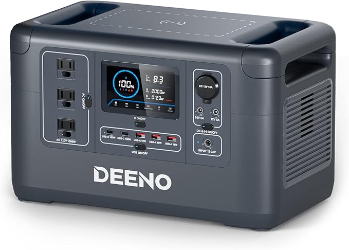DEENO X1500 Portable Power Station, 6 Hours Charging & Multi-Device Support, 1036Wh LiFePO4 Battery, 1500W Continuous Power, Portable Generator for Emergency Backup, Home, Camping, RVs