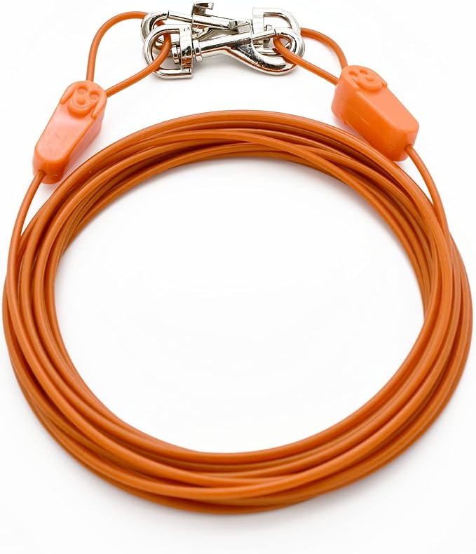 IntelliLeash 20FT Tie-Out Cables for Dogs - Strong, Safe, and Durable Dog Tie-Outs for Small Dogs up to 35 Pounds - Weather and Wear Resistant Galvanized Aircraft Cable for Outside Use