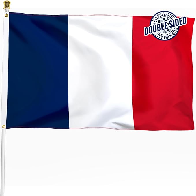 France French Flag 3x5 ft Outdoor, Double Sided 3 Ply Heavy Duty National Flag for FR, 100% Quality Polyester French Banner with Brass Grommets 4 Rows Stitches