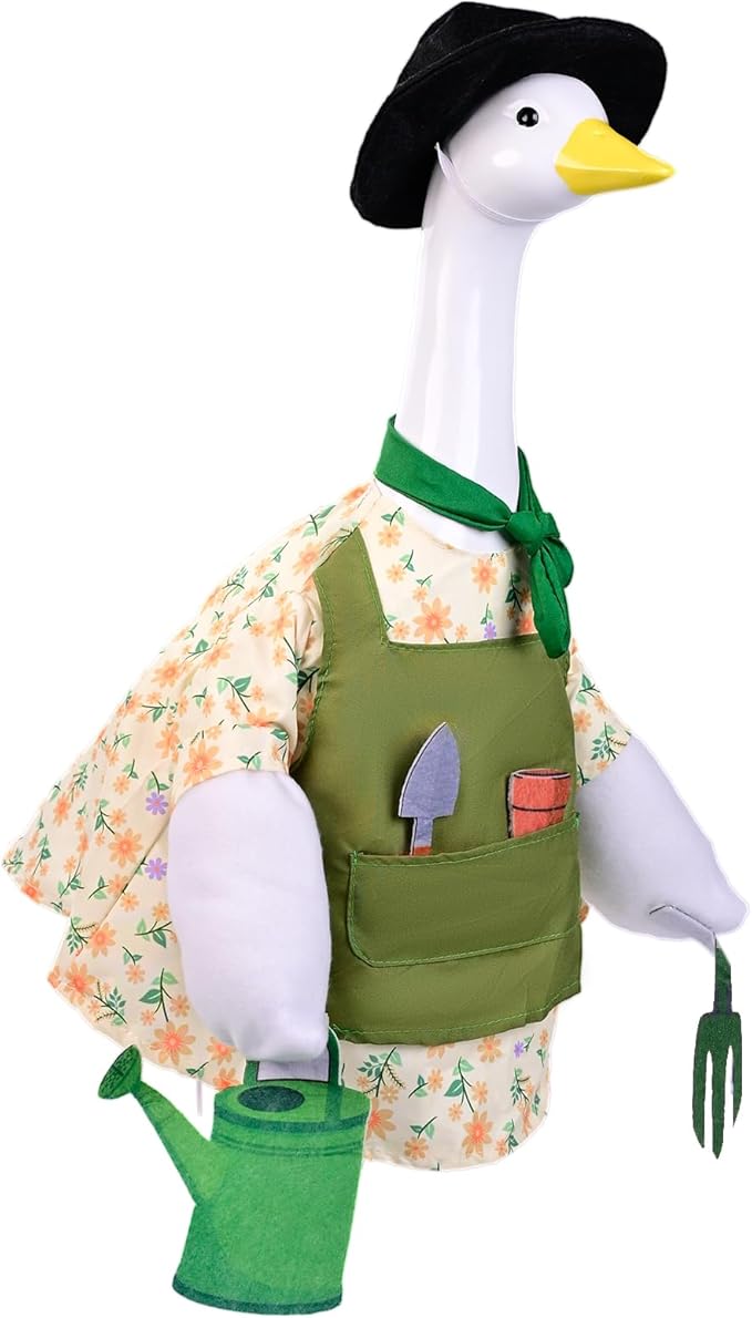 Gardener Goose Outfit for 23” Porch Goose Statue – Cute Lawn Goose Clothes for Outdoor Garden, Patio, Yard, Seasonal Decoration (Gardening Theme)