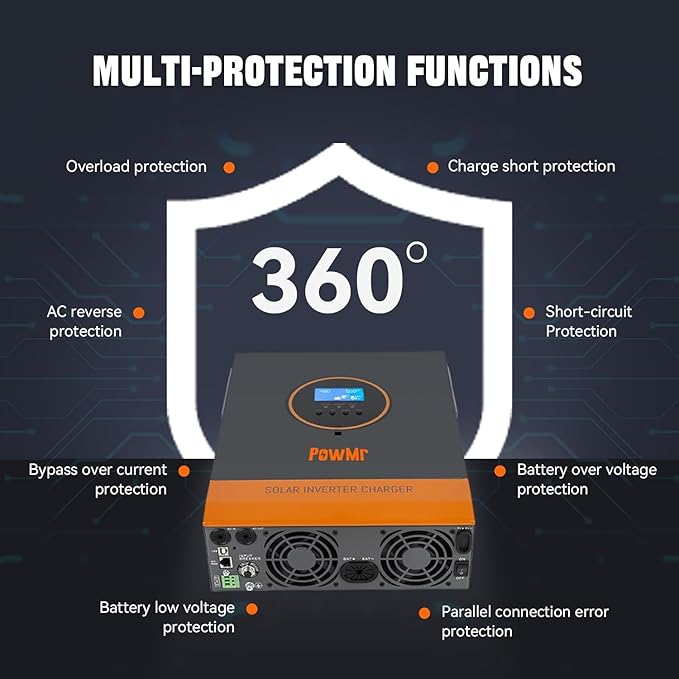 PowMr Solar Inverter 3200W 24VDC to 110VAC, 3.2KW Pure Sine Wave Inverter Bulit-in 60A MPPT Controller and with 40A AC Charger, Max.PV Input 1600W 108V, fit for Lead-Acid and Lithium Battery