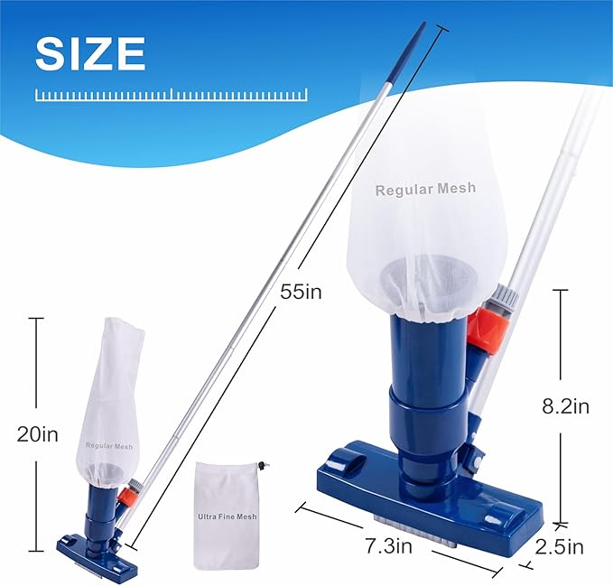 Upgraded Swimming Pool Spa Jet Vacuum Cleaner with Brush & 56" Pole,for Above Ground/Inflatable Pool,Hot Tub,Pond, Spa, Lake and Fountain