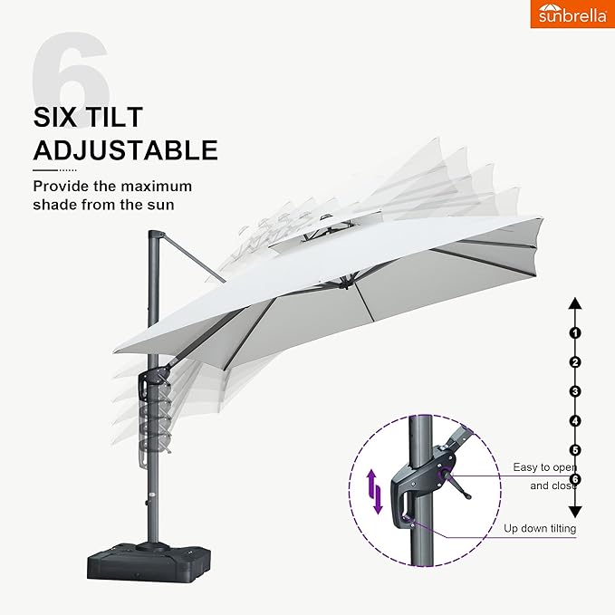 PURPLE LEAF Sunbrella Patio Umbrella 10' X 13' Outdoor Double Top Large Rectangle Heavy Duty 360° Rotation Offset Sun Shade Cantilever Umbrella for Garden Deck Pool Backyard Canvas Natural