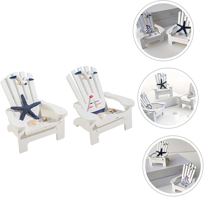 Veemoon 2pcs Miniature Wooden Beach Chair Decor Nautical Ornaments for Home Office Charming and Elegant Design for Christmas Weddings Birthdays and Festivals