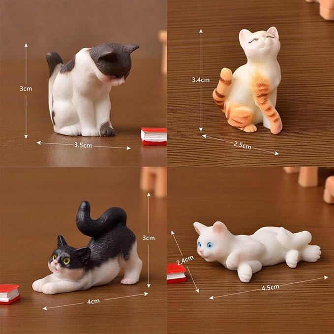 Smoothedo-Pets Small Polyresin Miniature Garden Figurines Accessories/Supplies/Fairy Garden Animals for Fairy Garden/Bonsai Craft Decor (Cat/Table Set)