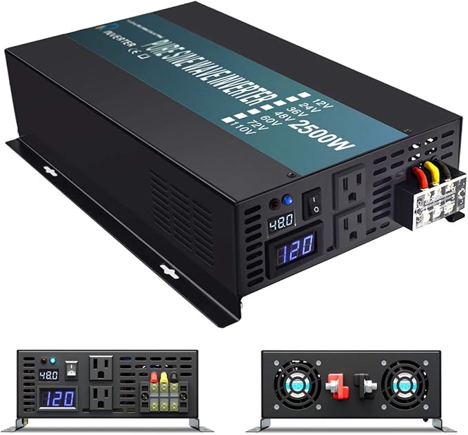 WZRELB 2500W 48V 120V Pure Sine Wave Power Inverter with 2 AC Outlets,Car Inverter