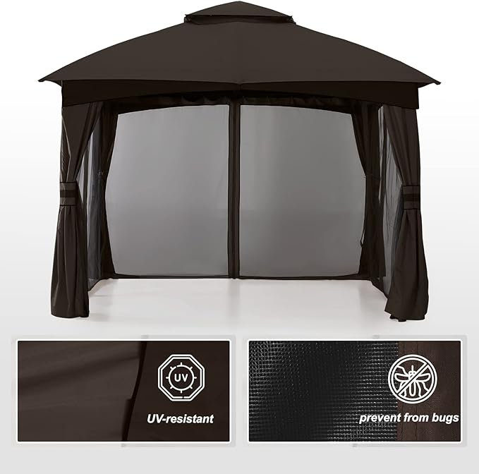 MASTERCANOPY Outdoor Patio Gazebo for Garden with Upgrade Steel Frame and Netting Walls (10x10,Brown)