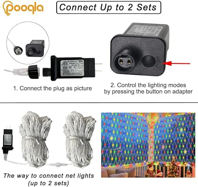 Christmas Net Lights, 610 LED Large Outdoor Net Mesh Lights 34.5X 5ft, 8 Modes Waterproof Twinkle String Lights Connectable for Bushes Halloween Yard Decor, Colorful