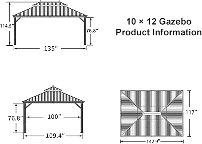 PURPLE LEAF 10' X 12' Hardtop Gazebo with 5 Pieces Wide Aluminum Frame Galvanized Steel Double Roof with Heavy Duty Netting and Curtains for Permanent Hard Top Pavilion Screen Khaki