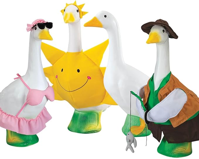 Goose Summer Bundle, Includes One Large 23 inch White Goose and Three Summer Outfits Bundle, Sun, Bikini and Fisherman Goose Outfits Included