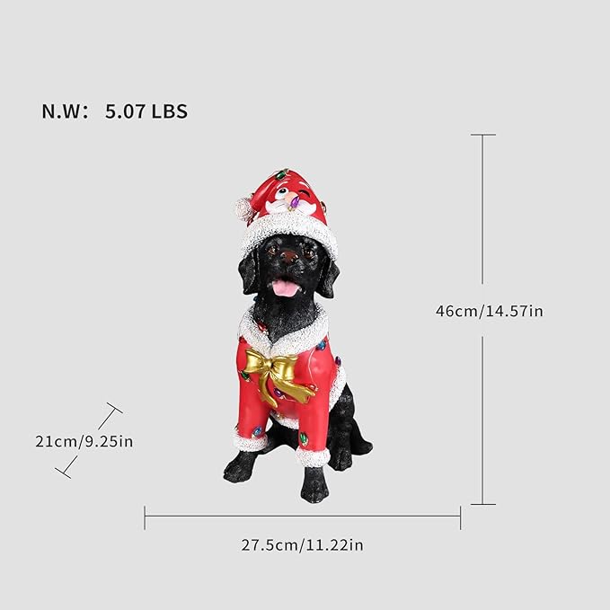 Christmas Outdoor Decoration Dog Statue, LED Light Cute Labrador Dog Sculpture with Pink Santa Outfit & Lights for Garden and Yard, Indoor Holiday Décor Gift for mom and dad