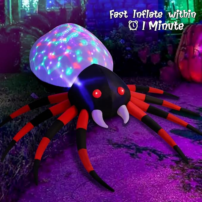 GOOSH Halloween Inflatable Spider Outdoor Decoration with Magic Light, Blow Up Yard Inflatables Holiday Inflatables for Outdoor Yard Garden Lawn Decor (4 FT Red)