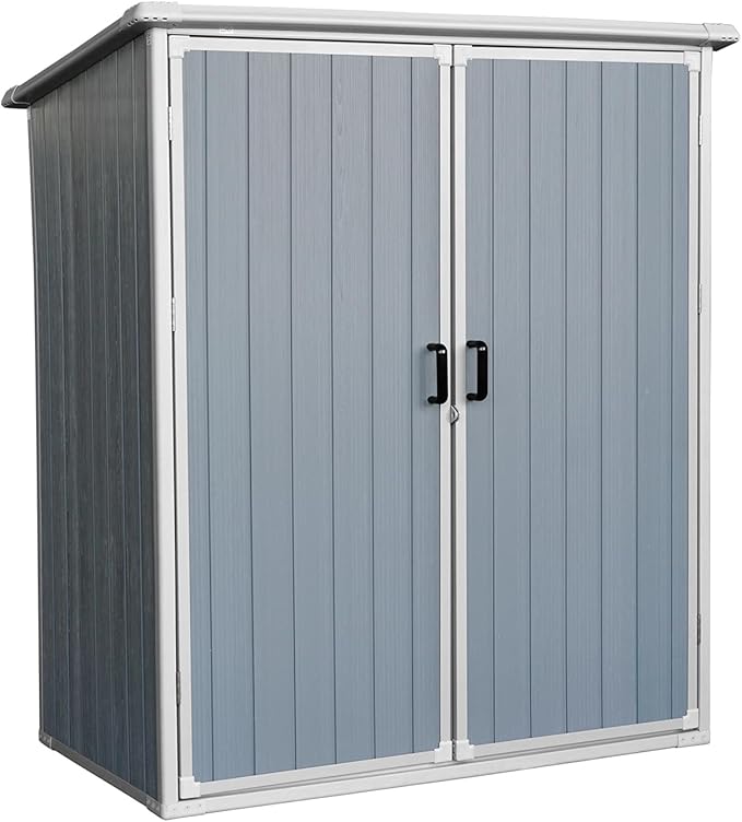 Durable 5x3ft Outdoor Storage Shed with Lockable Doors, Resin Cabinet for Bikes & Patio Furniture, Weatherproof, Gray, Secure and Spacious, Ideal for Outdoor Storage (1 Doors)