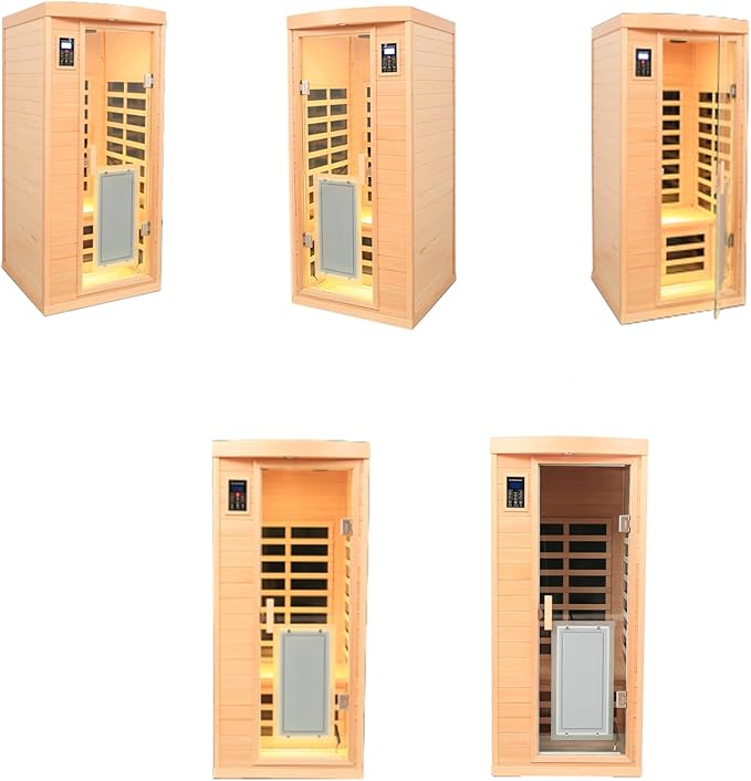 1 Person Low EMF FAR Infrared Sauna, Canadian Hemlock Home Saunas, 6 Heating Panels Personal Sauna Room,1460watt Indoor Saunas with LED Reading Lamp, LCD Display-Control, Bluetooth Speakers