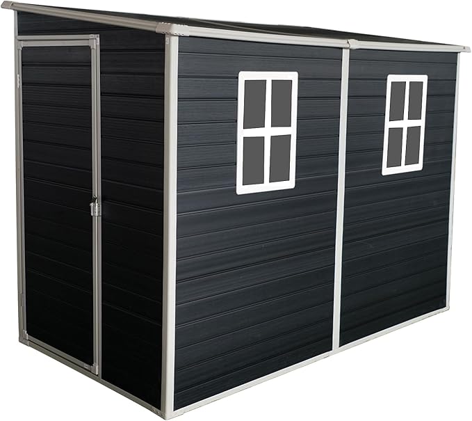 Outdoor Storage Shed, Metal Garden Shed with Double Doors, Galvanized Steel, Waterproof and Rustproof (8x4 FT Resin Shed)