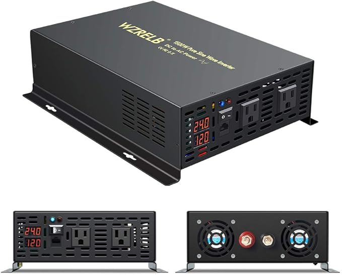 WZRELB 1000W 24VDC 120VAC Pure Sine Wave Power Inverter with 2 AC Outlets Wired Remote Control Car Inverter (RBP-100024WR)