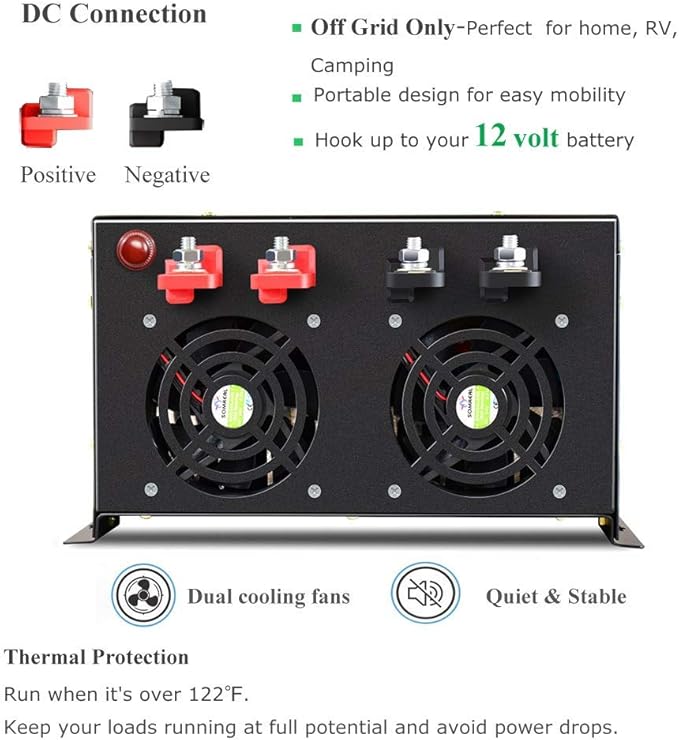 WZRELB 6000W 12V 120V Pure Sine Wave Power Inverter 4 AC Outlets Wired Remote Control,RV, Camping