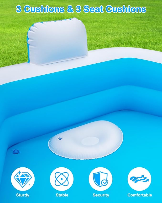 Inflatable Pool for Adults, 77" X 71" X 22" Large Blow Up Pool with Pump, Oversized Thickened Full Size Family Swimming Pools for Outdoor Backyard Summer Water Party Indoor Use