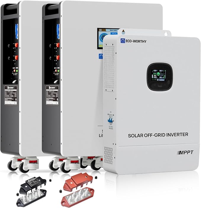 ECO-WORTHY 28.7kWh Home Power Station, 48V 280Ah (2 Pack) LiFePO4 Battery with Communication, 10KW Inverter for Home Backup, Off-Grid, Emergency Solar System