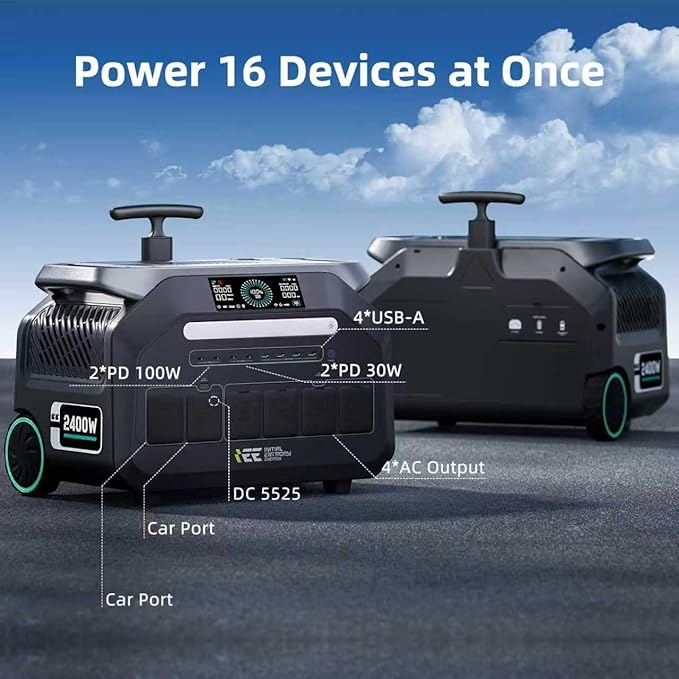 IEE P2400 Solar Generator with 1x500W Solar Panel,2400W AC Outlet(Peak 5000W) Power Station,1800W 1.2H Fast Charge,2048WH Lifepo4 Battery,Below 30DB,5-8MS EPS,Power Generator for Home Backup,RV.