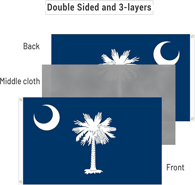 AMZFLAG South Carolina Flag 3x5 feet Heavy Duty 3 Ply SC South Carolina State Flags, Thick Material Palmetto State Flags with 2 Brass Grommets
