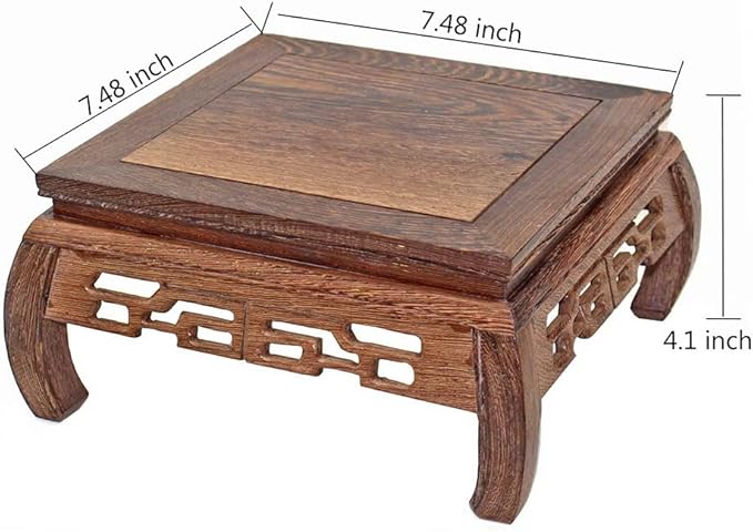GOLDY&WENDY Oriental Furniture Rosewood Solid Wood Pedestal Square Carved Wooden Display Stand Flower Bonsai Wooden Base