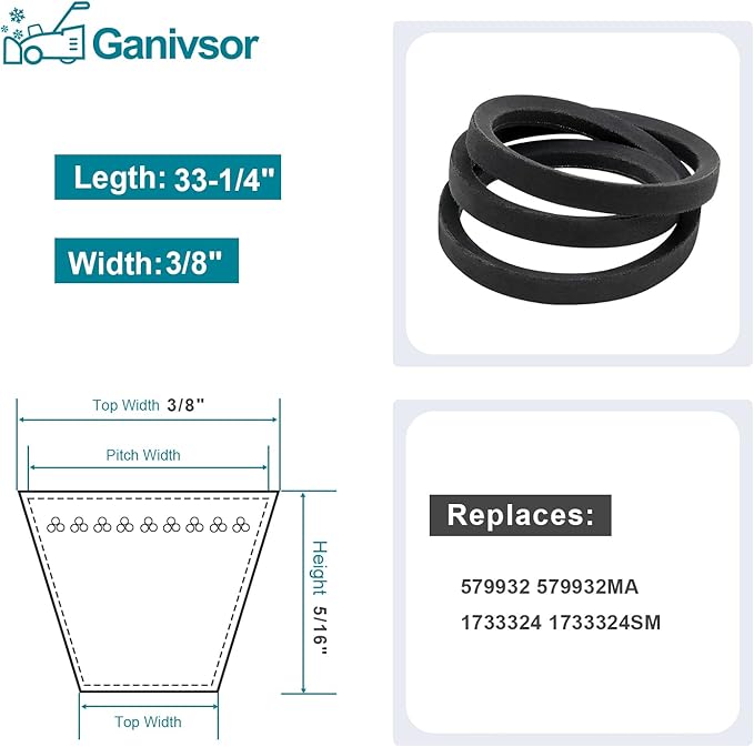 Ganivsor Replacement 3/8" x 33-1/4" 1733324SM 2-Stage Snow throwers Driver Belt Compatible with Murray Craftsman 579932 579932MA