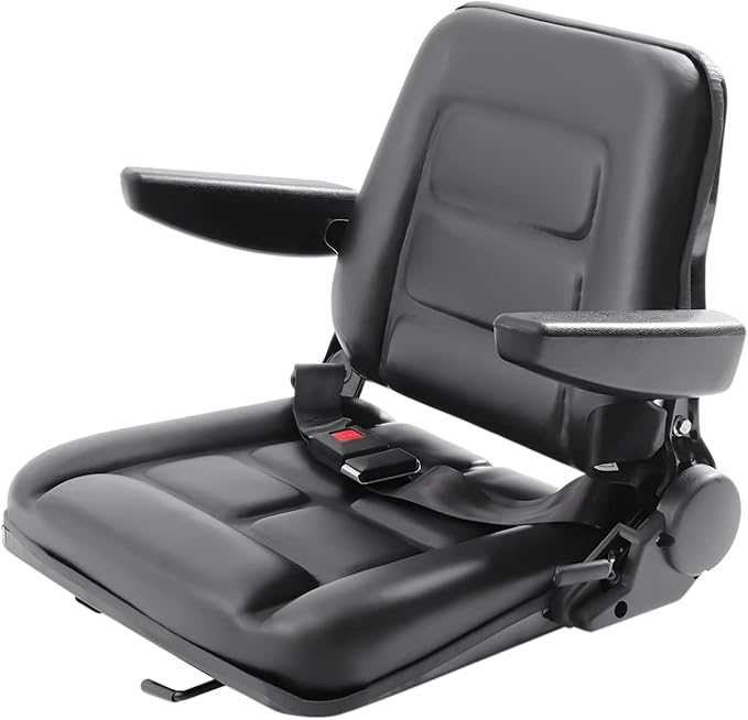 Lawn Mower Seat, Garden Tractor Seat, Tractor Suspension Seat, PVC Tractor Seats Universal Fold Down Forklift Seat with Adjustable Angle Back, Armrest and Safety Belt