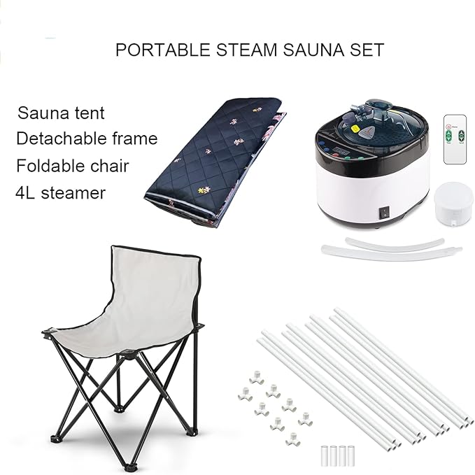 ZONEMEL Full Size Portable Steam Sauna, Personal Home Spa, 1500 Watt 4 Liter Steamer with Remote Control, Timer, Foldable Chair (L 33.8" x W 33.8" x H 65.7",Crane1)