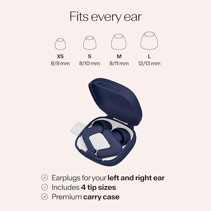 Alpine Silence Earplugs for Sleep, Focus & Travel - V-Shape Fit & Soft Oval Tips – 4 Sizes XS/S/M/L - Comfortable, Reusable Hearing Protection - 22dB – Midnight Blue