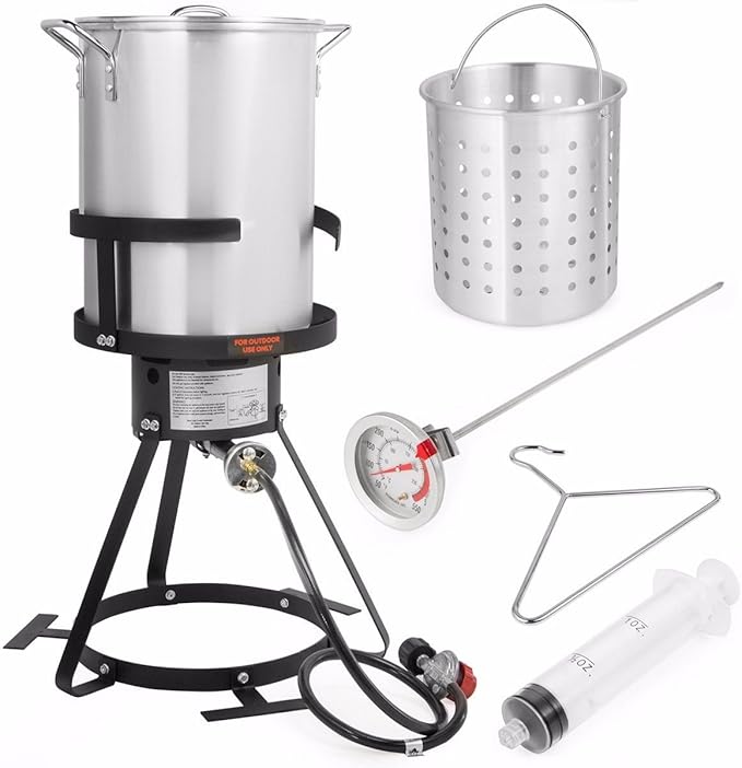 Barton 30QT Turkey Deep Fryer 37,000BTU Fish Fryer Pot Combo Boiler Steamer Roaster Clam Crawfish Pot Boiling Lid Seafood Cajun Gas Stove Burner Stand Injector