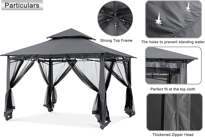 MASTERCANOPY Outdoor Garden Gazebo for Patios with Stable Steel Frame and Netting Walls (11x11,Dark Gray)