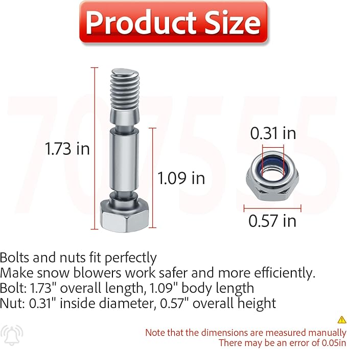 6 Pack 707555 Snow Blower Kit Shear Pin Compatible with Craftsman 9.5 TP 24" Dual Stage Snowthrower 96576-00 - C950-52503-0
