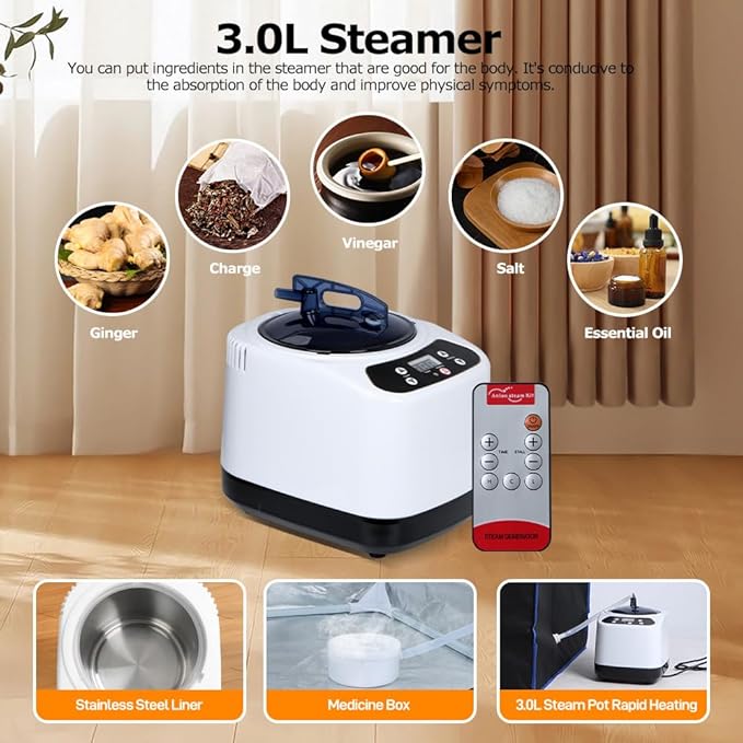 Panana Portable Steam Sauna, Full Size Full Body Home Sauna Box, Foldable Sauna Tent with 1000W 3L Steamer, Remote Control, Folding Chair, 9 Levels