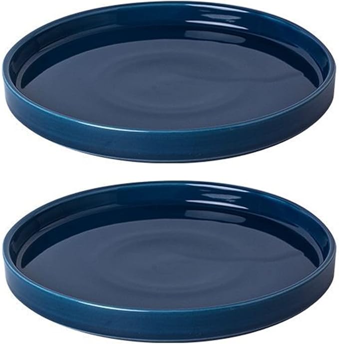 Ceramic Plant Saucer 7 Inch, 2 Pack Round Plant Trays for Indoors/Outdoors, Flower Pot Saucers for Holding Water Drips and Soil, Ceramic Drainage Tray for Plant Pot (Blue)