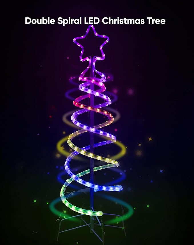 Double Spiral Christmas Tree Light Outdoor, Color Changing Remote Control Outdoor Light Up Christmas Tree with 8 Modes, 24V Plug&Play ETL Waterproof for Xmas Yard, RGB+IC, 3FT