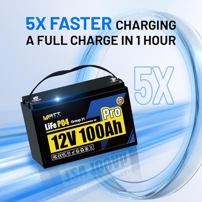 Wattcycle 12V 100Ah LiFePO4 Lithium Battery, BCI Group 31,Deep Cycle Up to 15000 Cycles, 100A BMS, Low Temperature Protection, 10 Years Lifespan, Perfect for RV/Home Energy Storage 3 Packs
