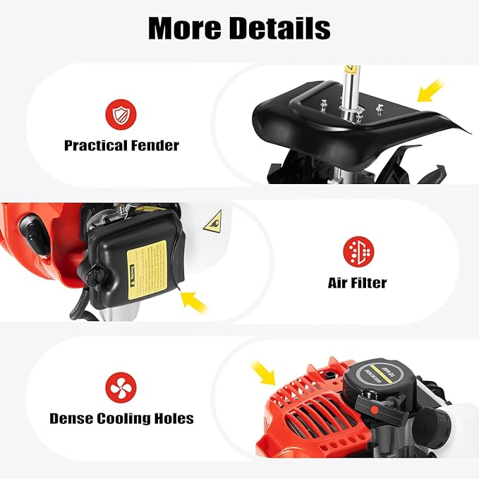 2-Stroke 42.7cc Gas Powered Trimmer, Grass Pruner Rototiller, Gasoline Engine Trimmer Machine Handheld Efficient Trimming Tools
